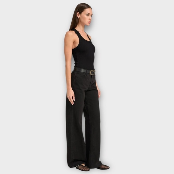 SPRWMN Black Rib Fitted Scooped Tank In Black Size Small - Picture 3 of 7